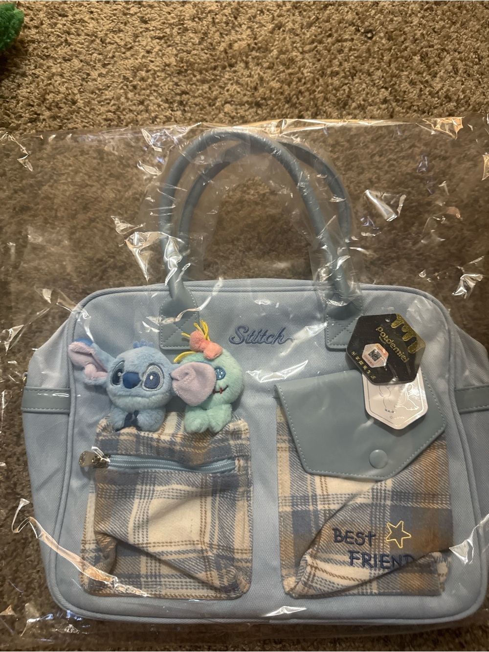 Kids Light Blue Plush Pocket Handbag - Best Friend
